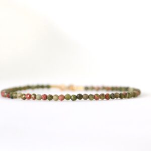 Delicate Unakite bracelet, gemstone bracelet 2mm, Unakite jewelry, green crystal bracelet, healing gemstone: Calming, Healing, Nurturing