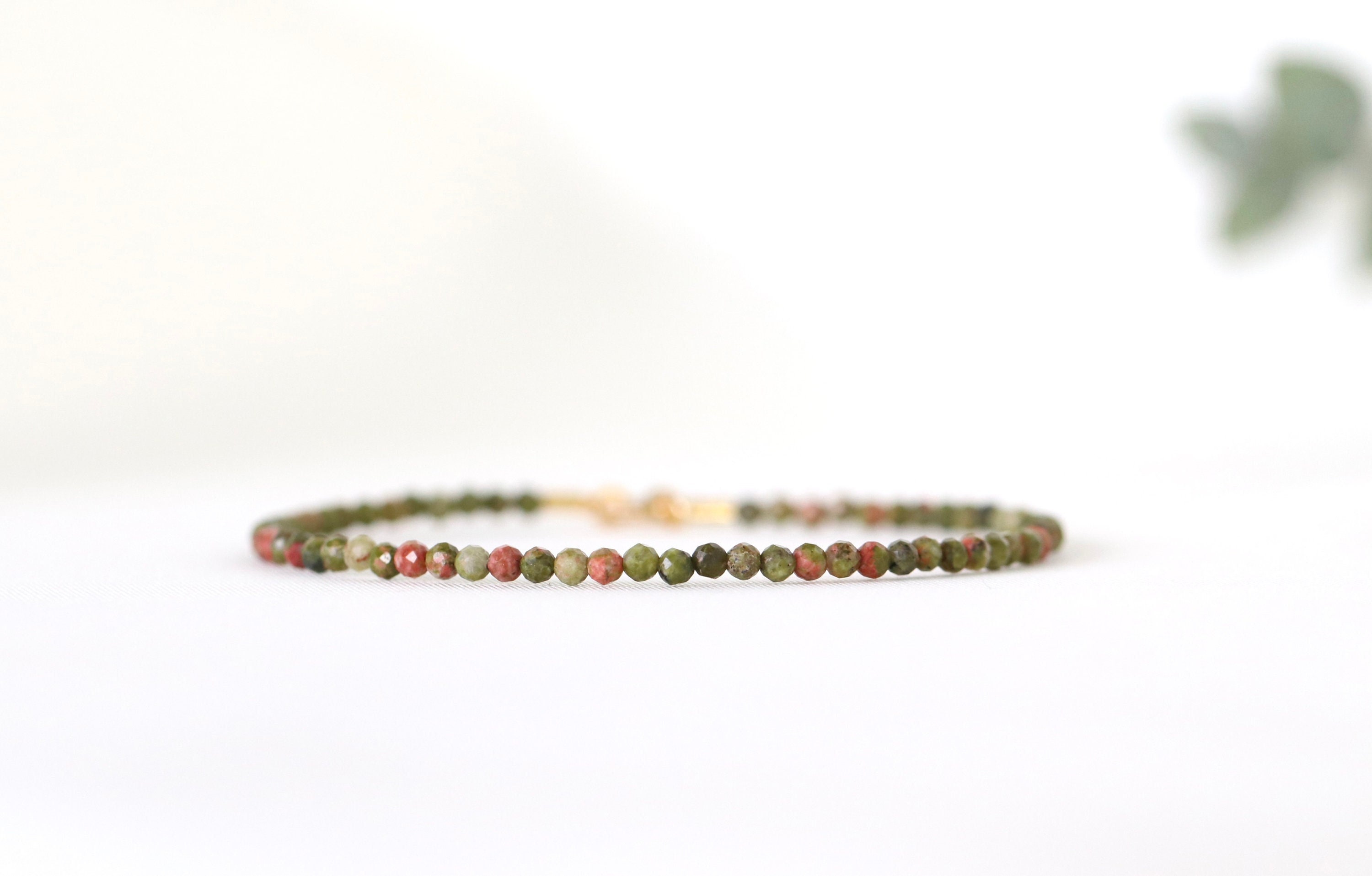 Delicate Unakite Bracelet, Gemstone Bracelet 2mm, Unakite Jewelry, Green Crystal Bracelet, Healing Gemstone: Calming, Healing, Nurturing