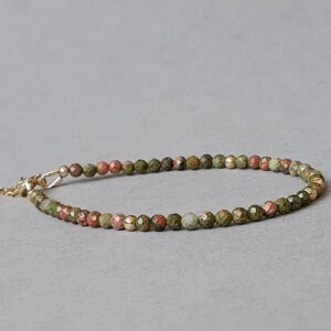 Unakite Gemstone Bracelet, Gold Filled Findings, Adjustable Jewelry