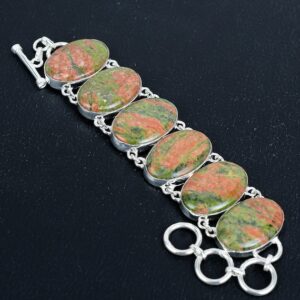 Unakite Gemstone Bracelet: Handmade 925 Sterling Silver Adjustable Chain