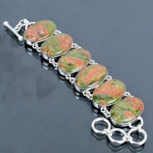 Handmade Unakite Bracelet: 925 Sterling Silver Adjustable Chain