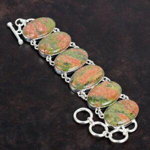 Handmade Unakite Gemstone Bracelet: 925 Sterling Silver Adjustable Chain