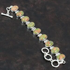 Handmade Unakite Gemstone Bracelet, 925 Sterling Silver Adjustable Chain