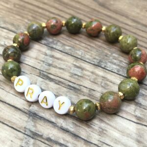 Handmade Pray Bracelet With Unakite Beads - Ideal Christian Gift