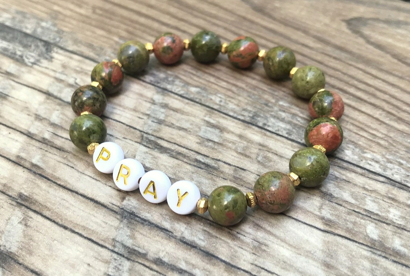 Handmade Pray Bracelet With Unakite Beads - Ideal Christian Gift Handmade Pray Bracelet With Unakite Beads - Ideal Christian Gift