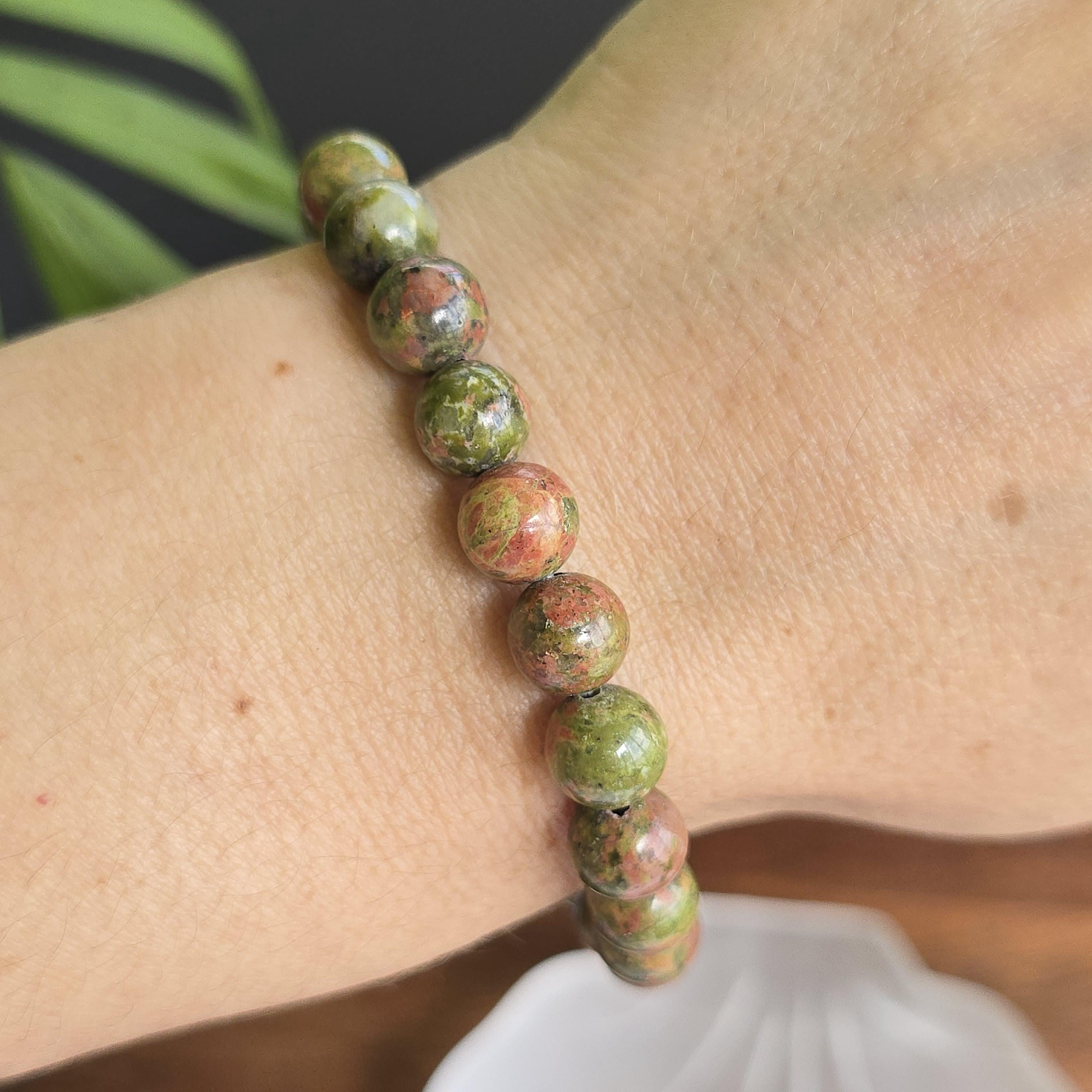 Unakite Jasper Crystal Bracelet: Handmade Gemstone Beaded Bracelet
