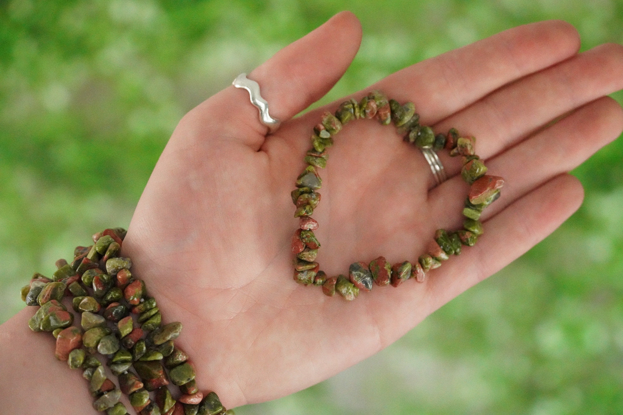 Unakite Tumbled Stone Crystal Chip Bracelet Unakite Tumbled Stone Crystal Chip Bracelet
