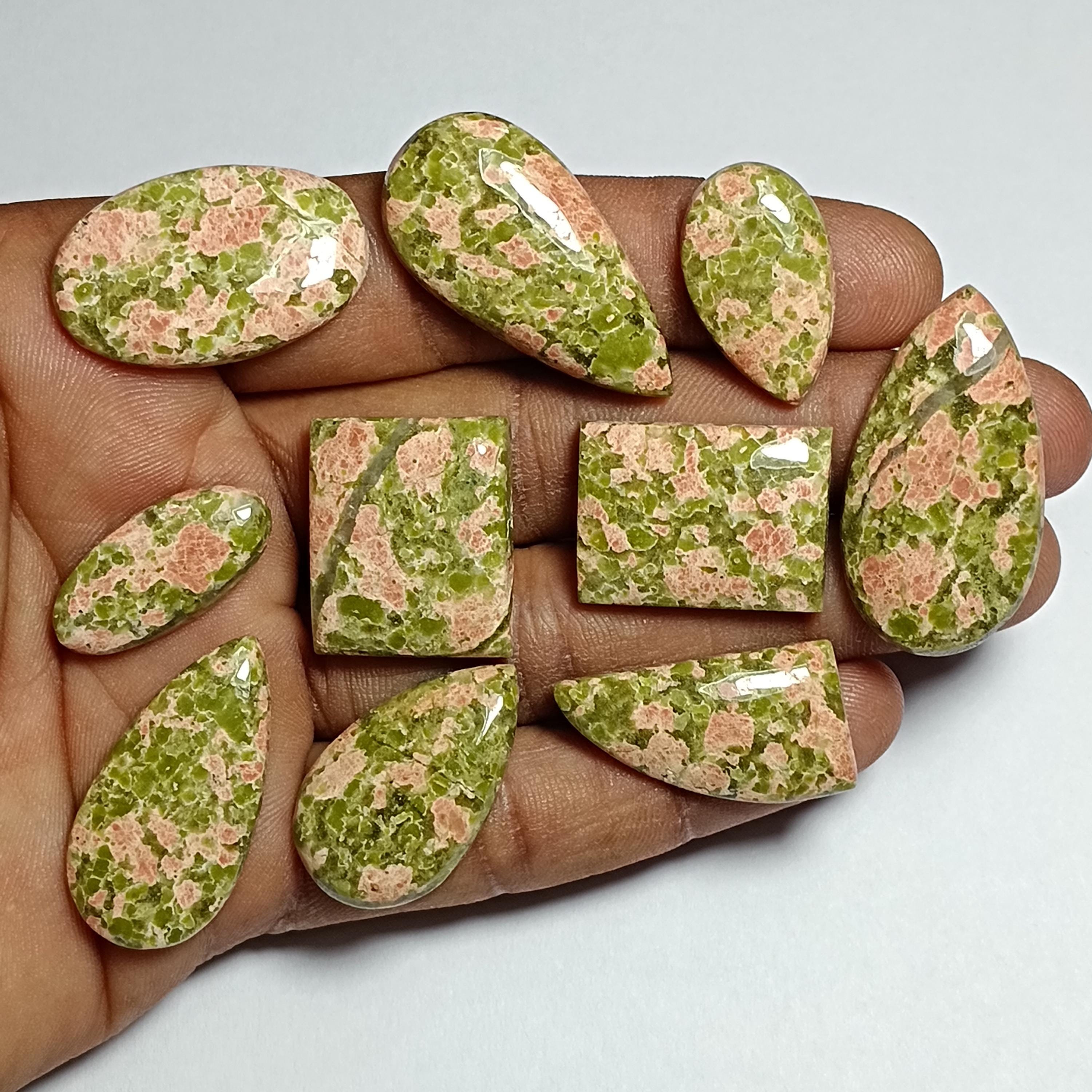 10 Pcs Natural Unakite Cabochons, Loose Gemstone For Jewelry Making 234cts.