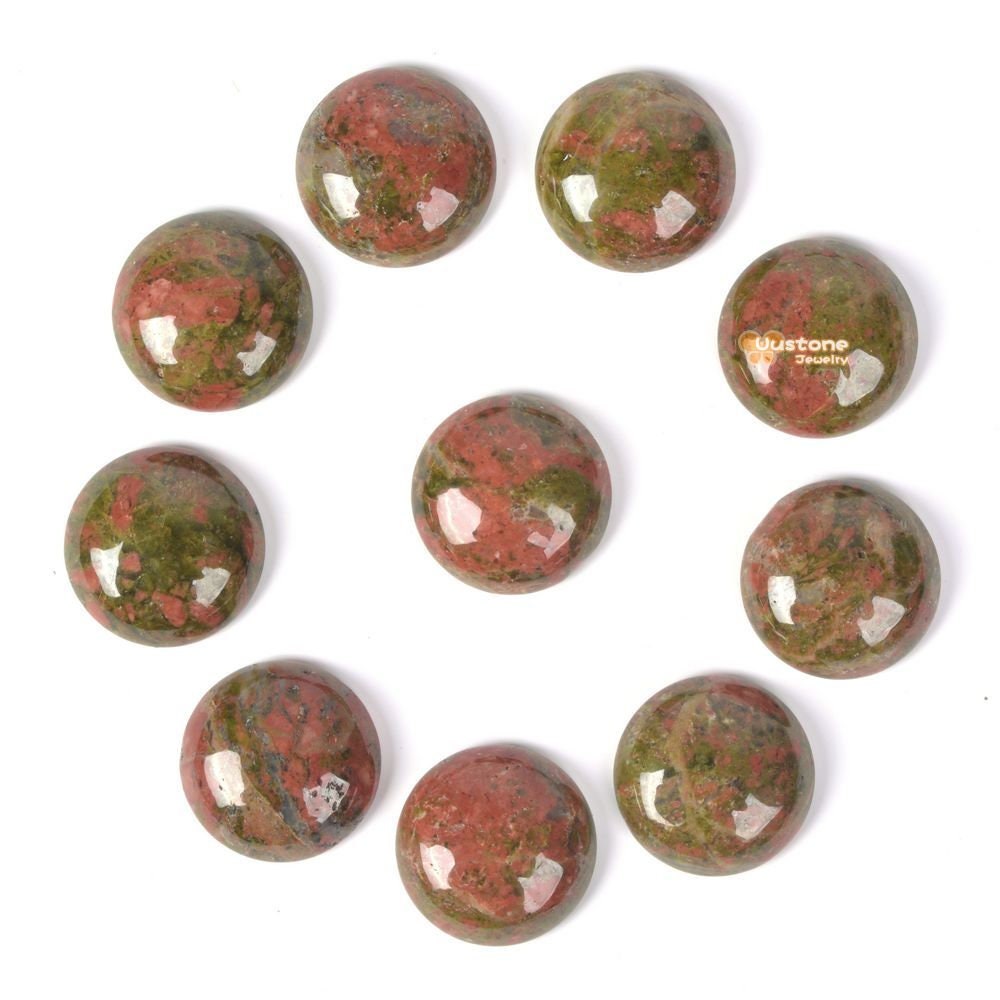 18mm Unakite Gemstone Round Flatback Cab Cabochon 18mm Unakite Gemstone Round Flatback Cab Cabochon