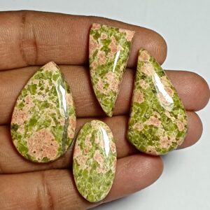 4 Pcs Natural Unakite Cabochons, Loose Gemstone For Jewelry Making 99cts.