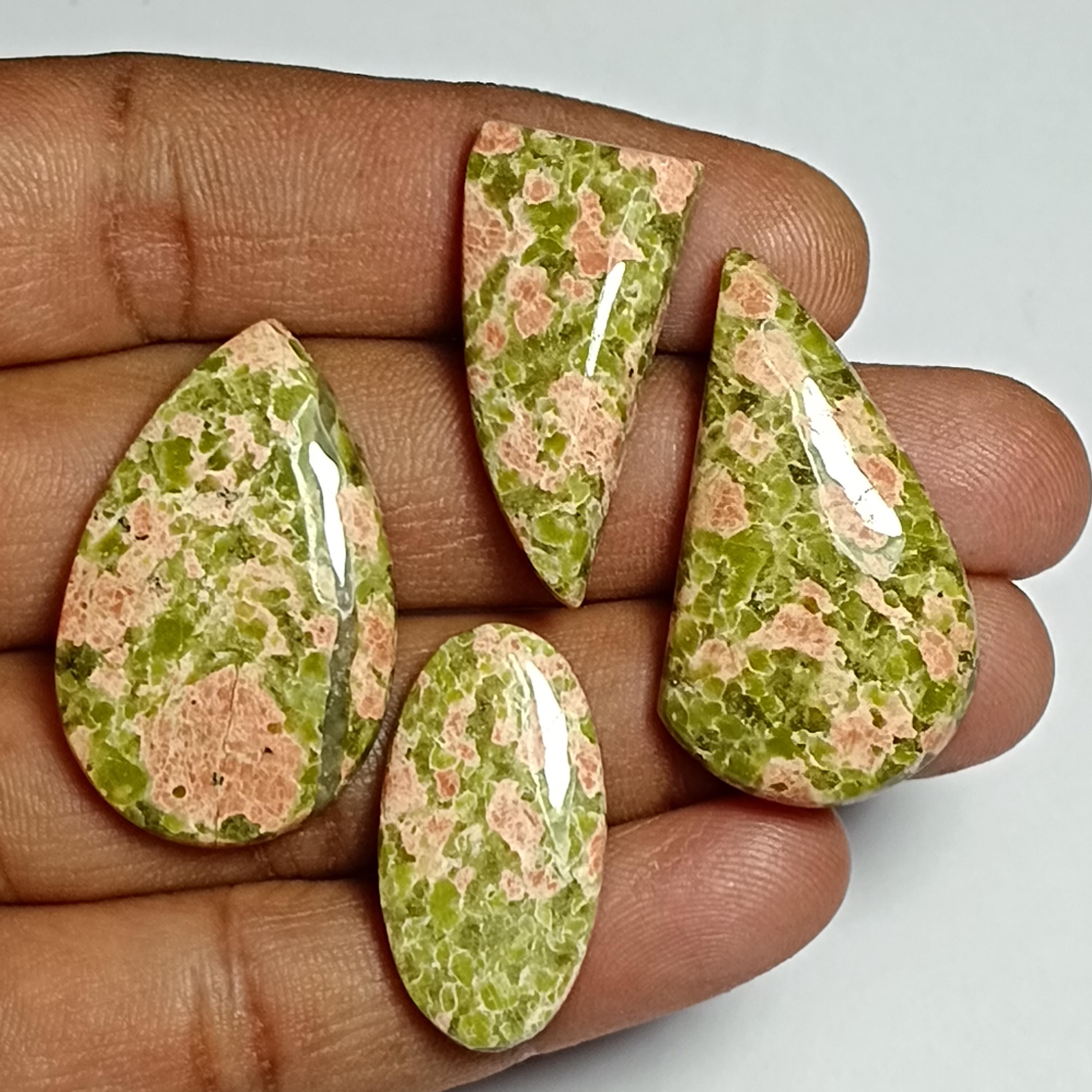 4 Pcs Natural Unakite Cabochons, Loose Gemstone For Jewelry Making 99cts.