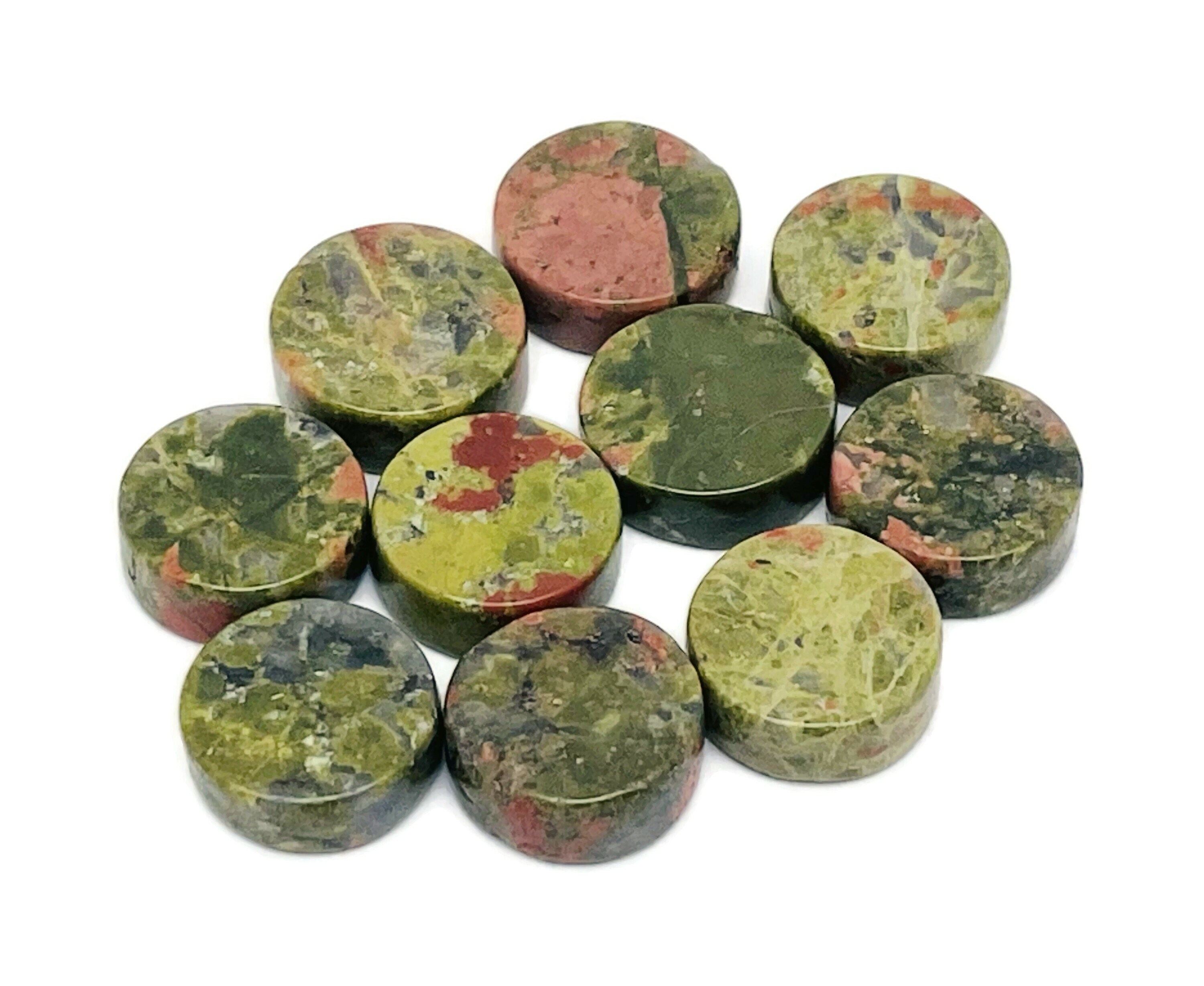 Unakite Gemstone Flat Disk - Crystal Round Coin - Loose Gemstone - Cabochon Gemstone - Handmade Gemstone Round - Fl1084