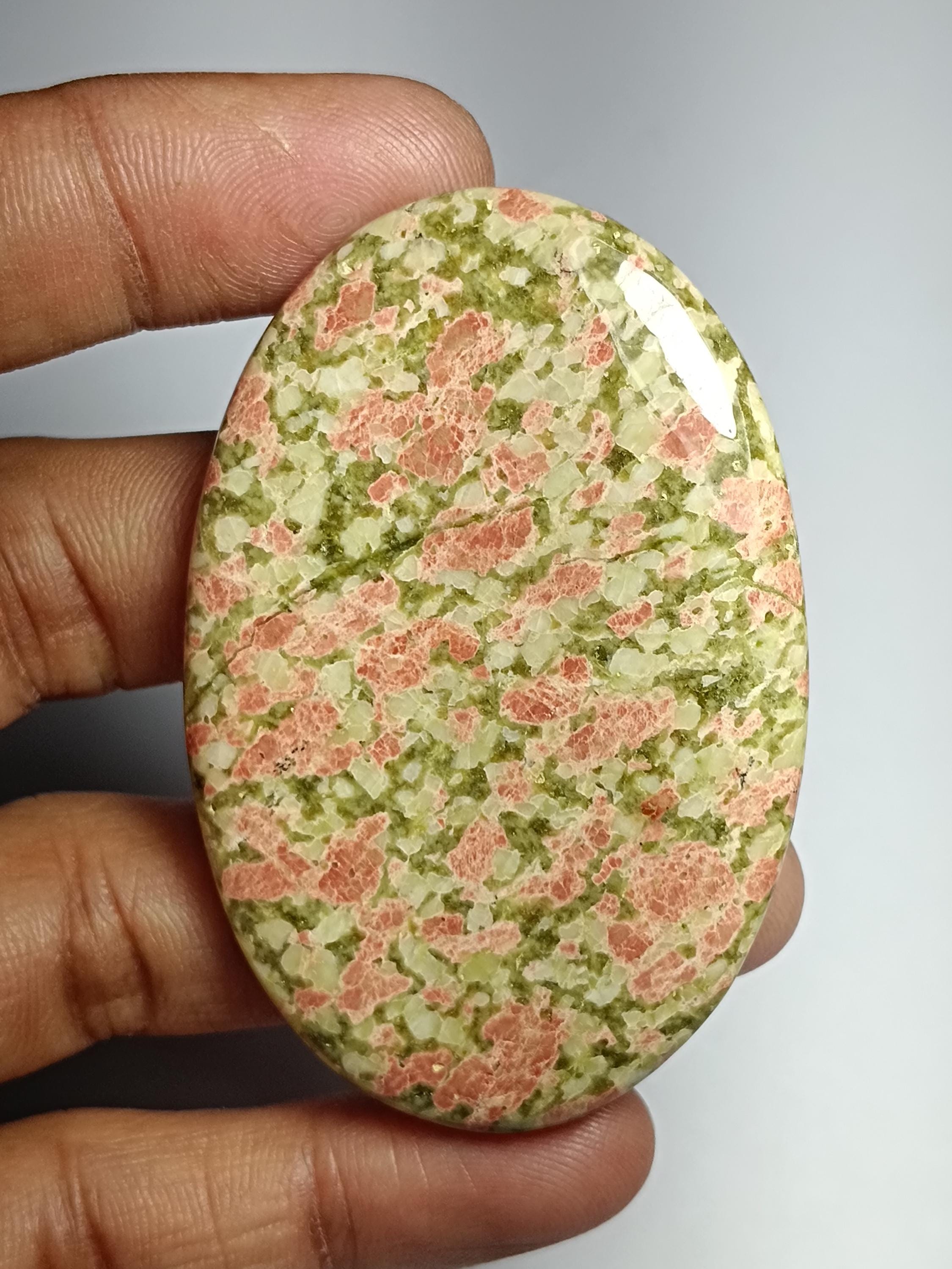 Unakite Gemstone Cabochon: Semi Precious Loose Stone, 61x40mm