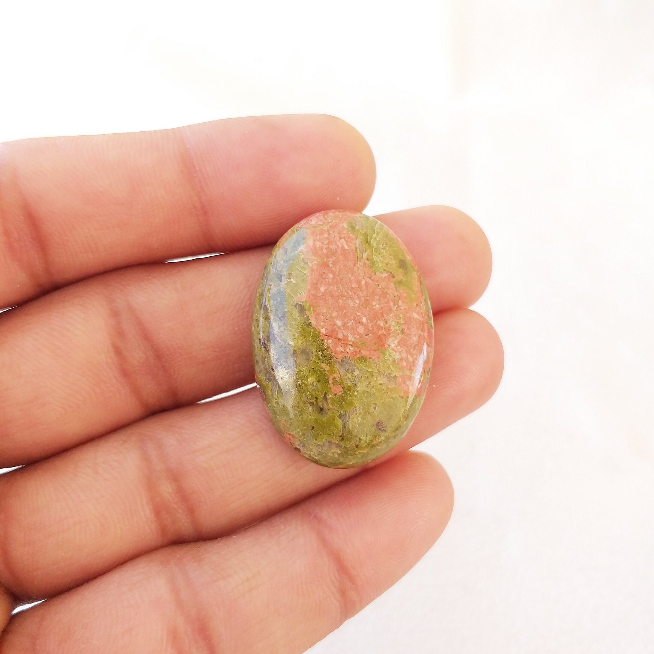 Oval Unakite Stone Cabochon: 46.5 Carat Gemstone (33x23x7 Mm