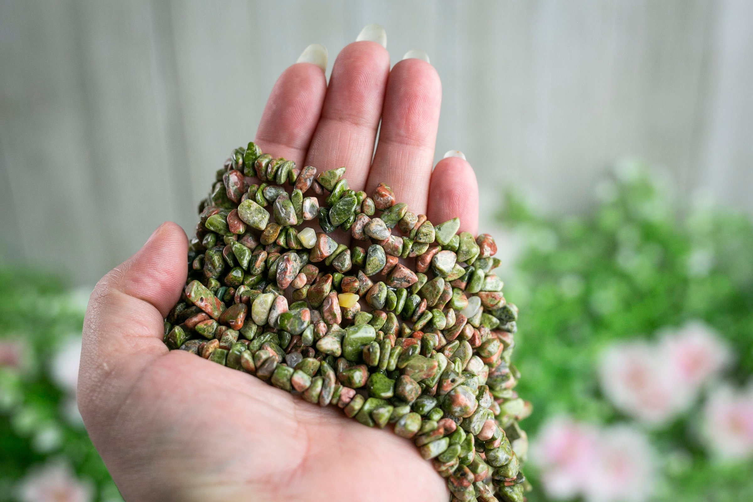 30" Natural Unakite Chip Crystal Beads - Gemstone Beads