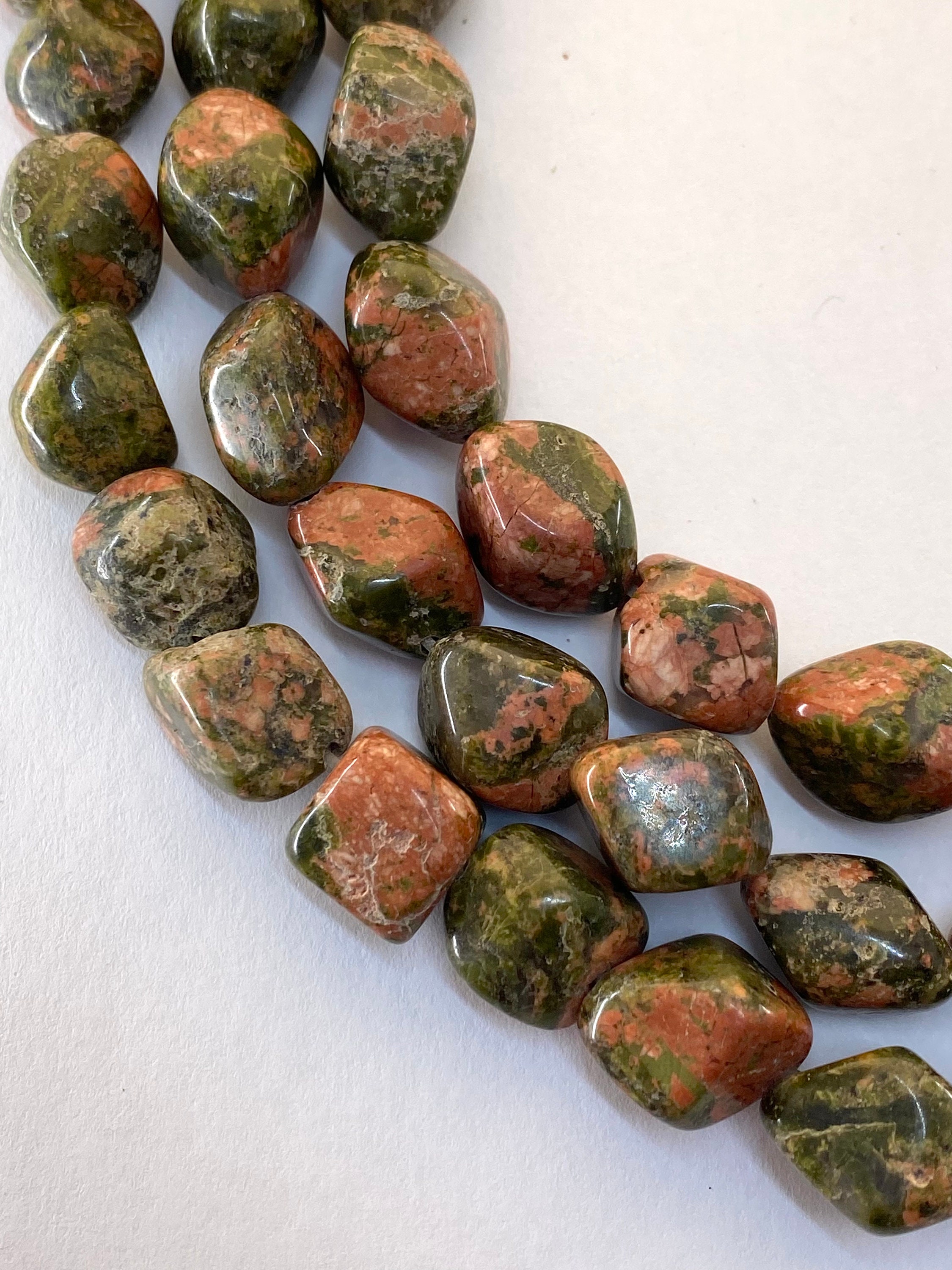 Free Form Unakite Nugget Gemstone Beads. 15” Strands Of High Quality 14-16mm Beads, About 29 Per Strand. Epidote.