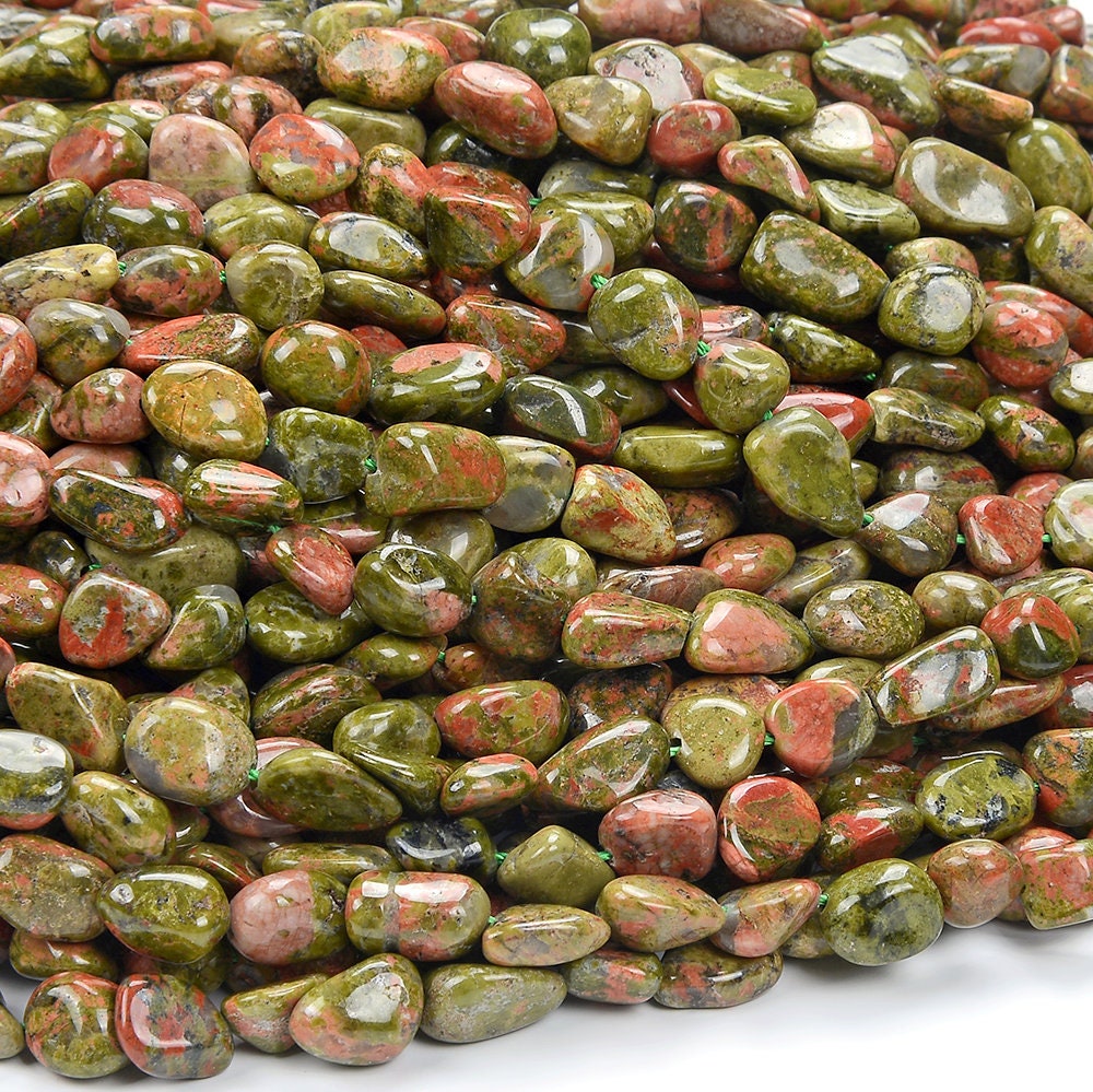 Natural Unakite Gemstone Pebble Nugget 5-6mm 6-7mm Loose Beads (d413)