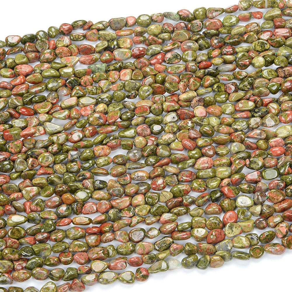 Natural Unakite Gemstone Pebble Nugget 5-6mm 6-7mm Loose Beads (d413)