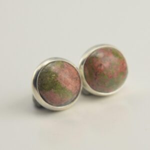 Unakite 8mm Sterling Silver Stud Earrings Pair