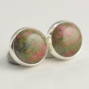 Unakite 8mm Sterling Silver Stud Earrings Pair