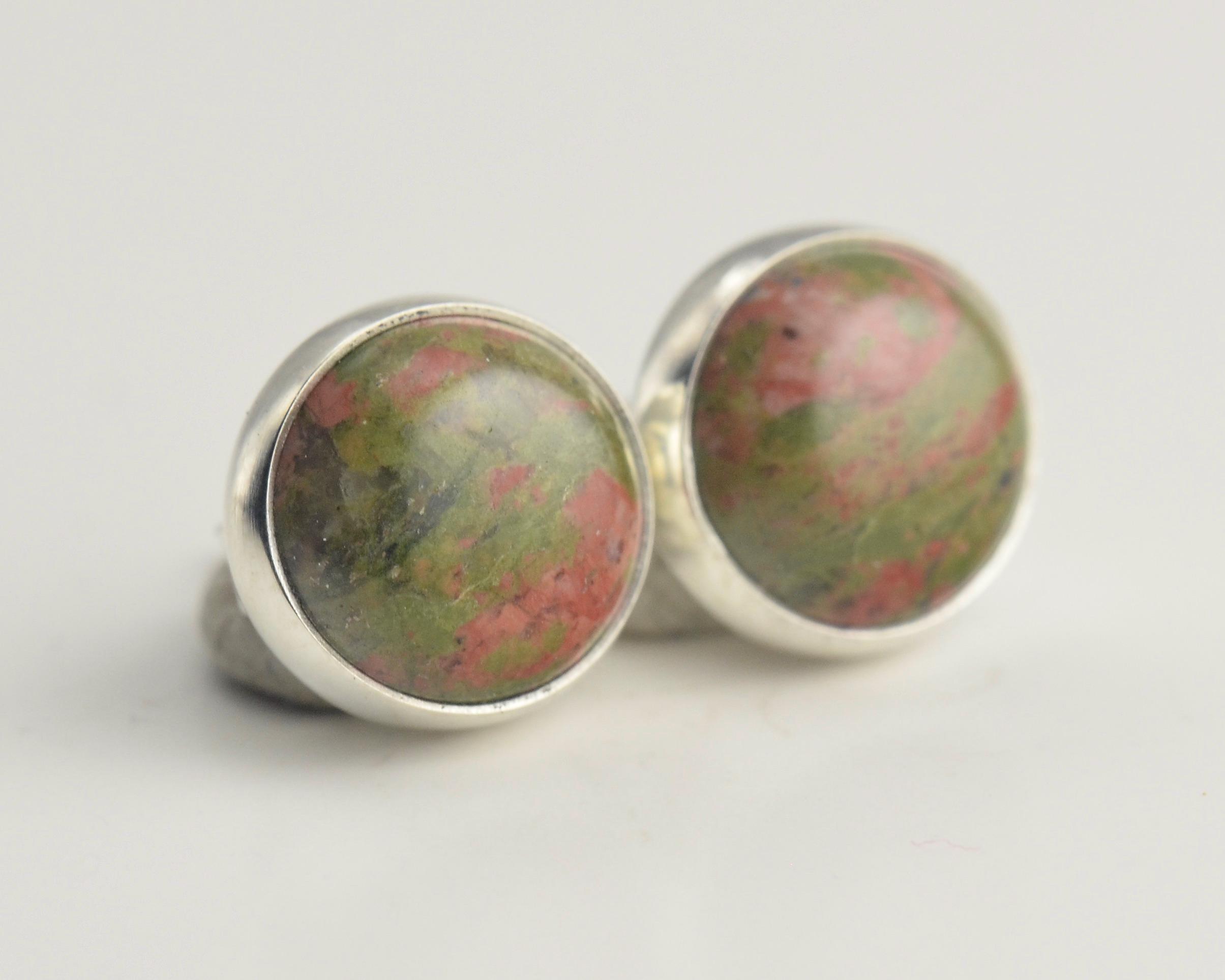 Unakite 8mm Sterling Silver Stud Earrings Pair
