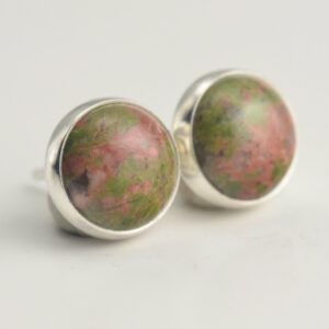 Unakite 8mm Sterling Silver Stud Earrings Pair