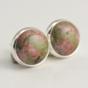 Unakite 8mm Sterling Silver Stud Earrings Pair
