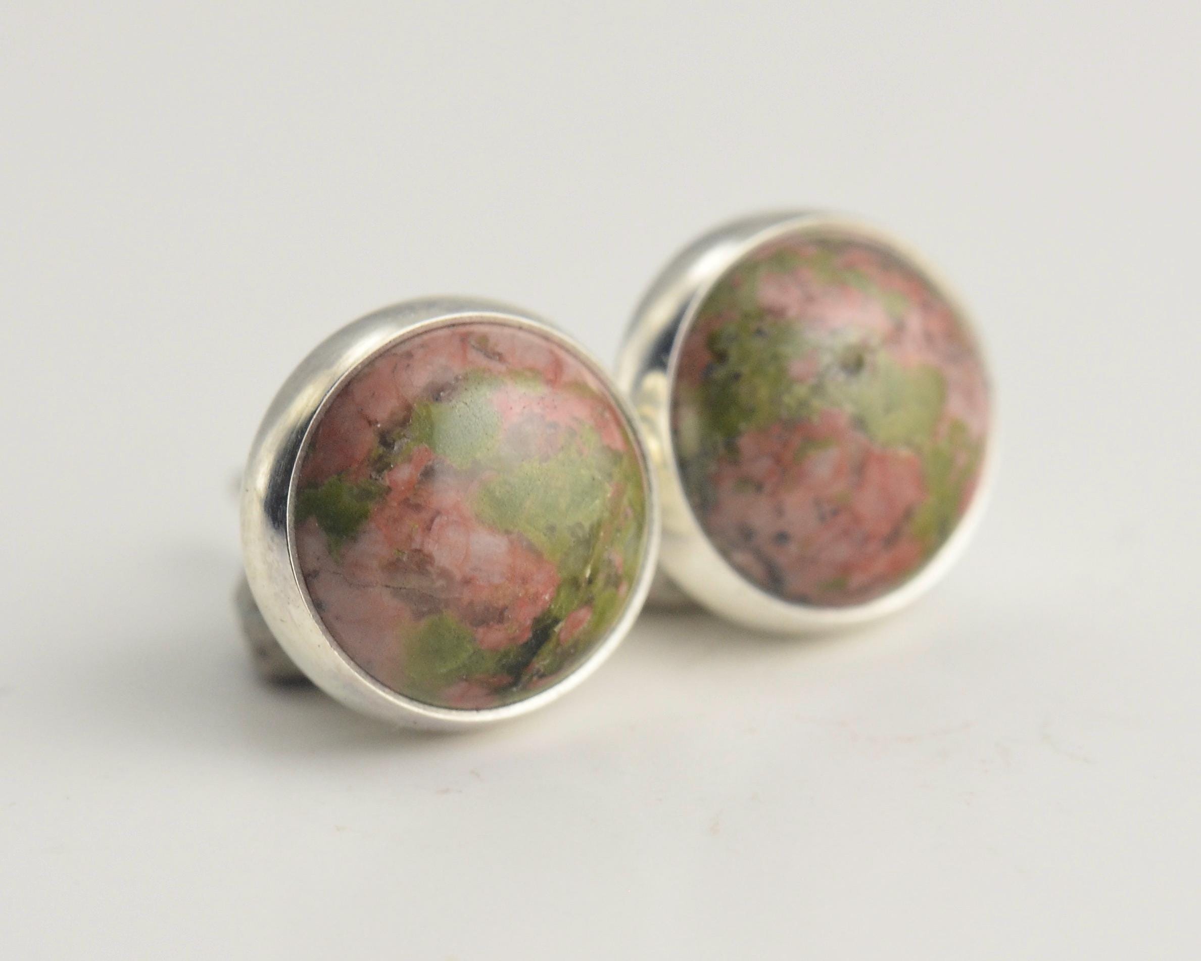 Unakite 8mm Sterling Silver Stud Earrings Pair Unakite 8mm Sterling Silver Stud Earrings Pair