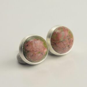 Unakite 8mm Sterling Silver Stud Earrings Pair