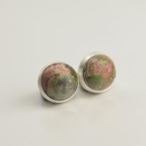 Unakite 8mm Sterling Silver Stud Earrings Pair
