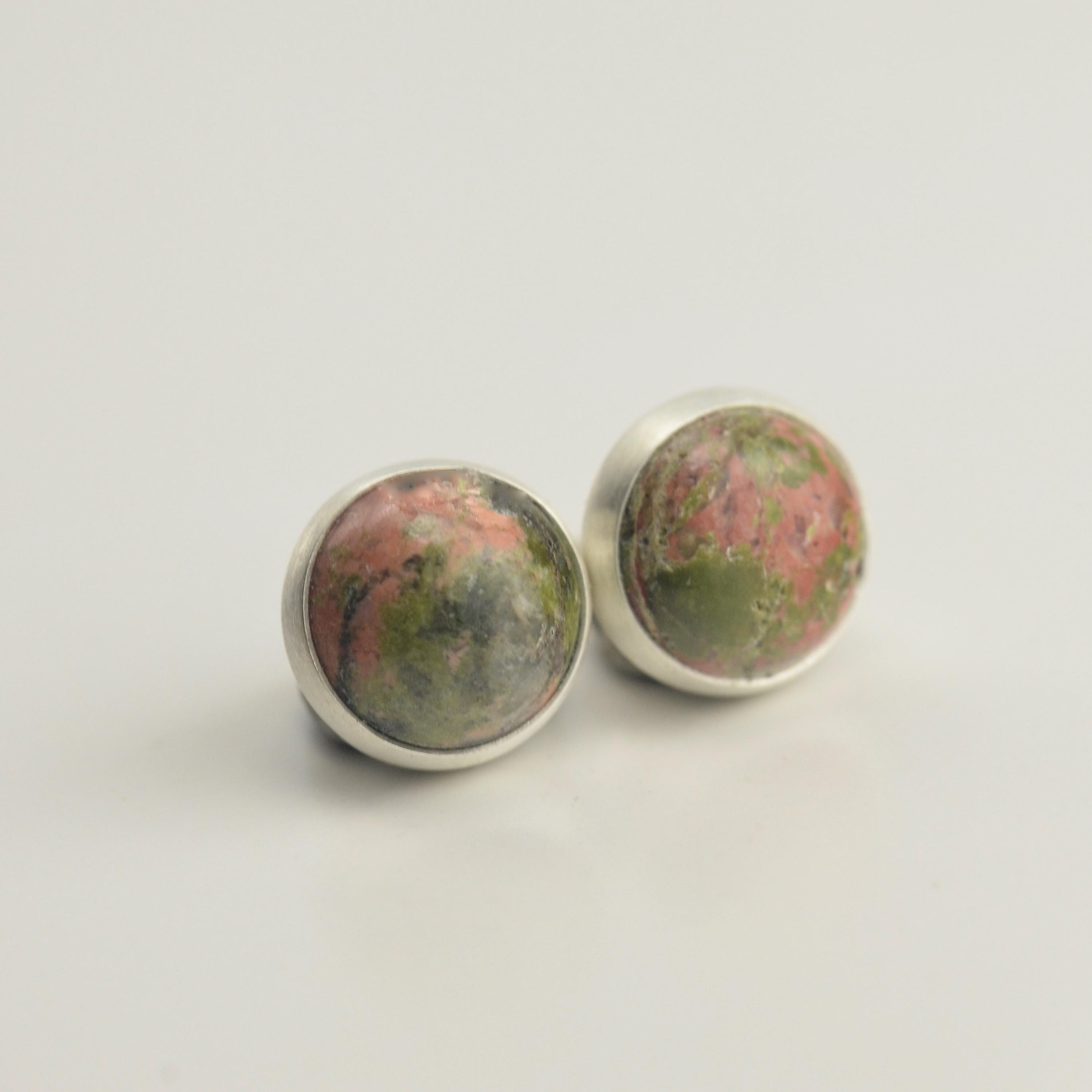 Unakite 8mm Sterling Silver Stud Earrings Pair