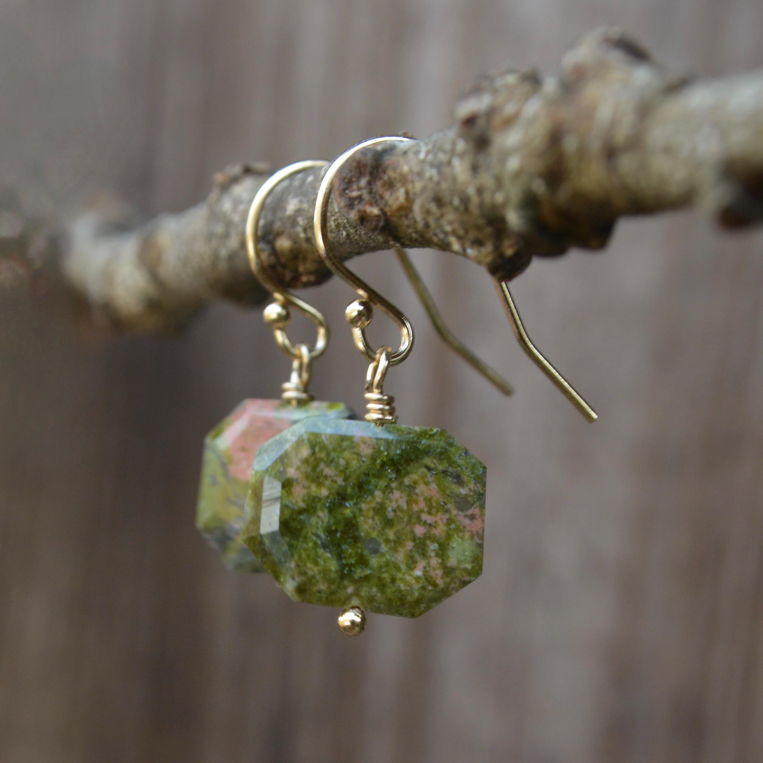 Unakite Dangle Earrings 14k Gold Fill