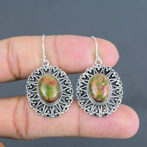 Handmade Unakite Earrings: 925 Sterling Silver Vintage Jewelry
