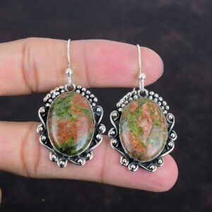 Handmade Unakite Earrings: 925 Sterling Silver Elegant Jewelry Handmade Unakite Earrings: 925 Sterling Silver Elegant Jewelry