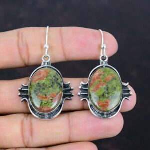 Handmade Unakite Earrings: 925 Sterling Silver Gemstone Jewelry