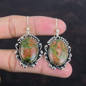 Handmade Unakite Earrings: 925 Sterling Silver Elegant Jewelry