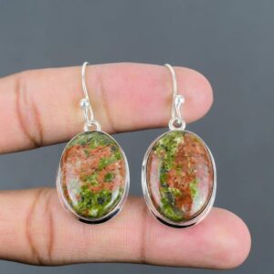 Handmade Unakite Drop Earrings: 925 Sterling Silver Gemstone Jewelry