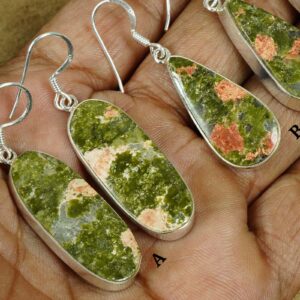 Handmade Unakite Jasper Sterling Silver Dangle Earrings
