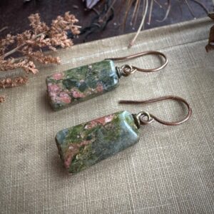 Unakite Earrings, Moss Green Stone Earrings