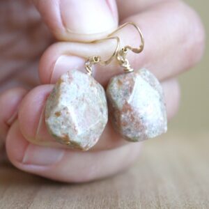 Natural Stone Earrings Dangle . Unakite Earrings in 14k Gold Fill