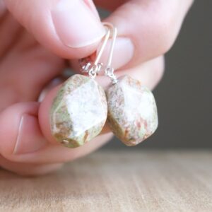 Sterling Silver Unakite Lever Back Earrings: Natural Gemstone Dangle