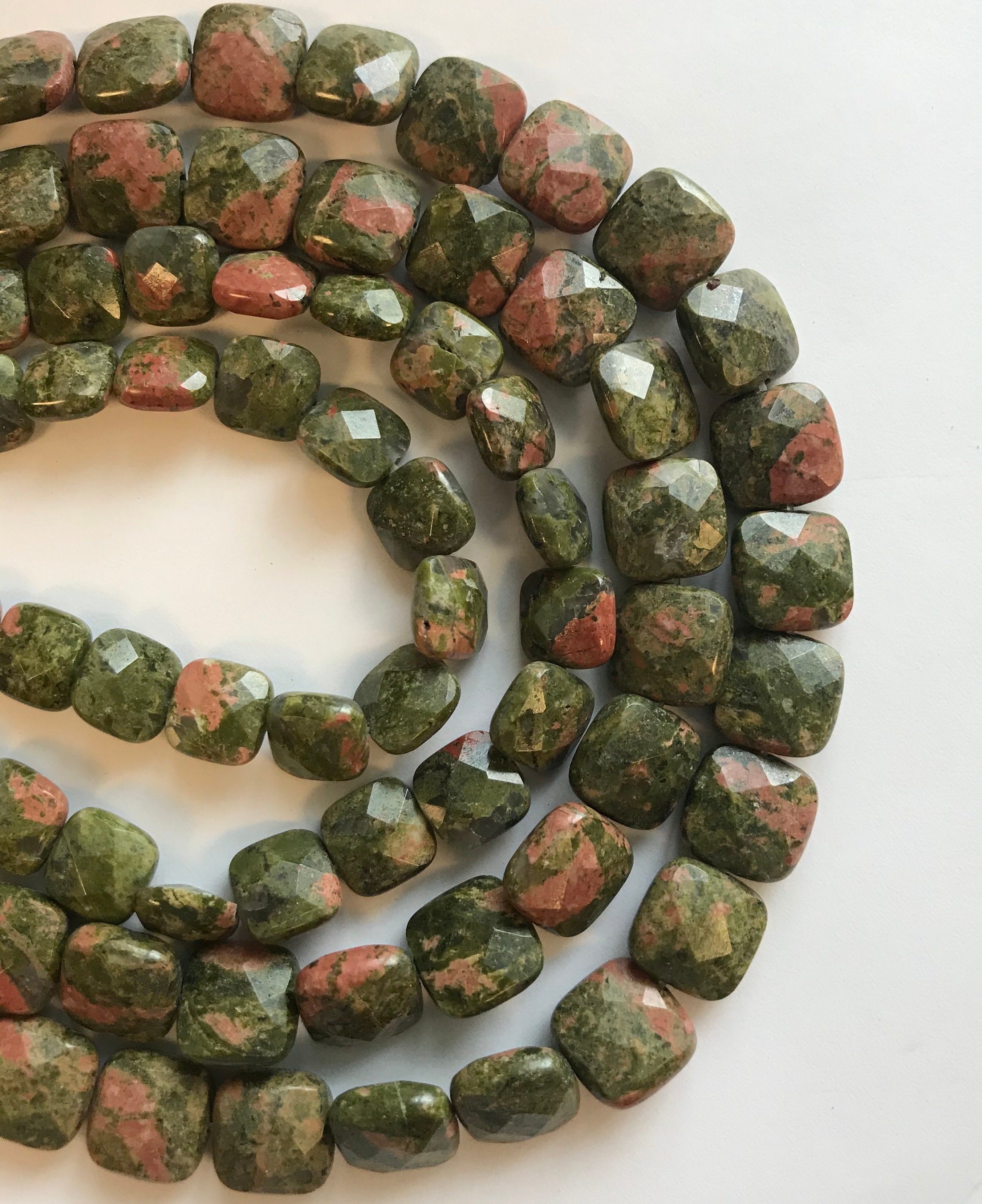 Unakite 10x5mm 12x6mm Faceted Square Gemstone Beads--15.5" Unakite 10x5mm 12x6mm Faceted Square Gemstone Beads--15.5"