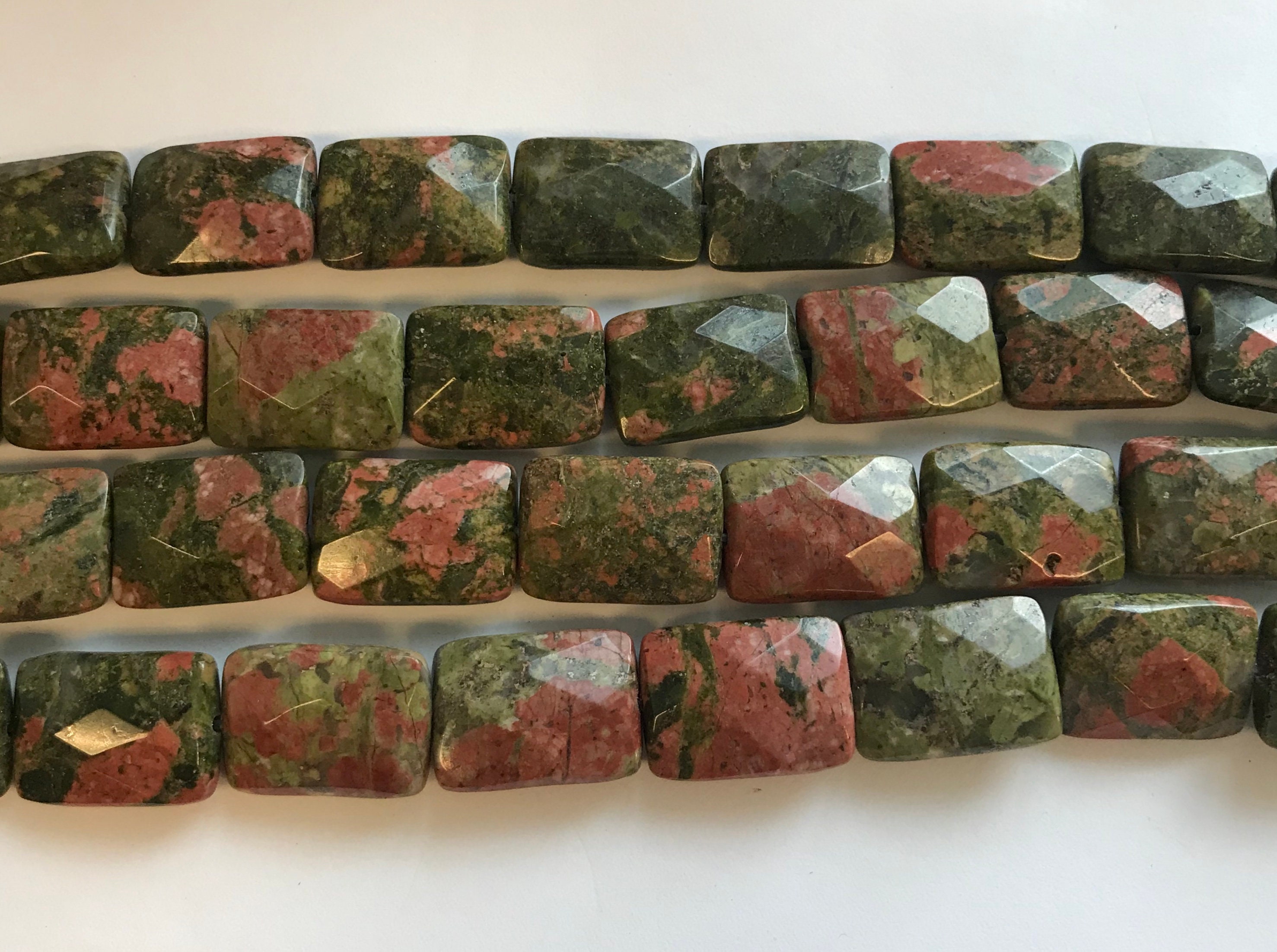 Unakite 14x10x5mm 18x13x6mm Faceted Rectangle Gemstone Beads--15.5" Unakite 14x10x5mm 18x13x6mm Faceted Rectangle Gemstone Beads--15.5"