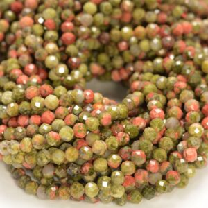 2.5mm Unakite Gemstone Red Green Micro Faceted Round Grade Aaa Beads 15.5inch Wholesale (80010218-a192)