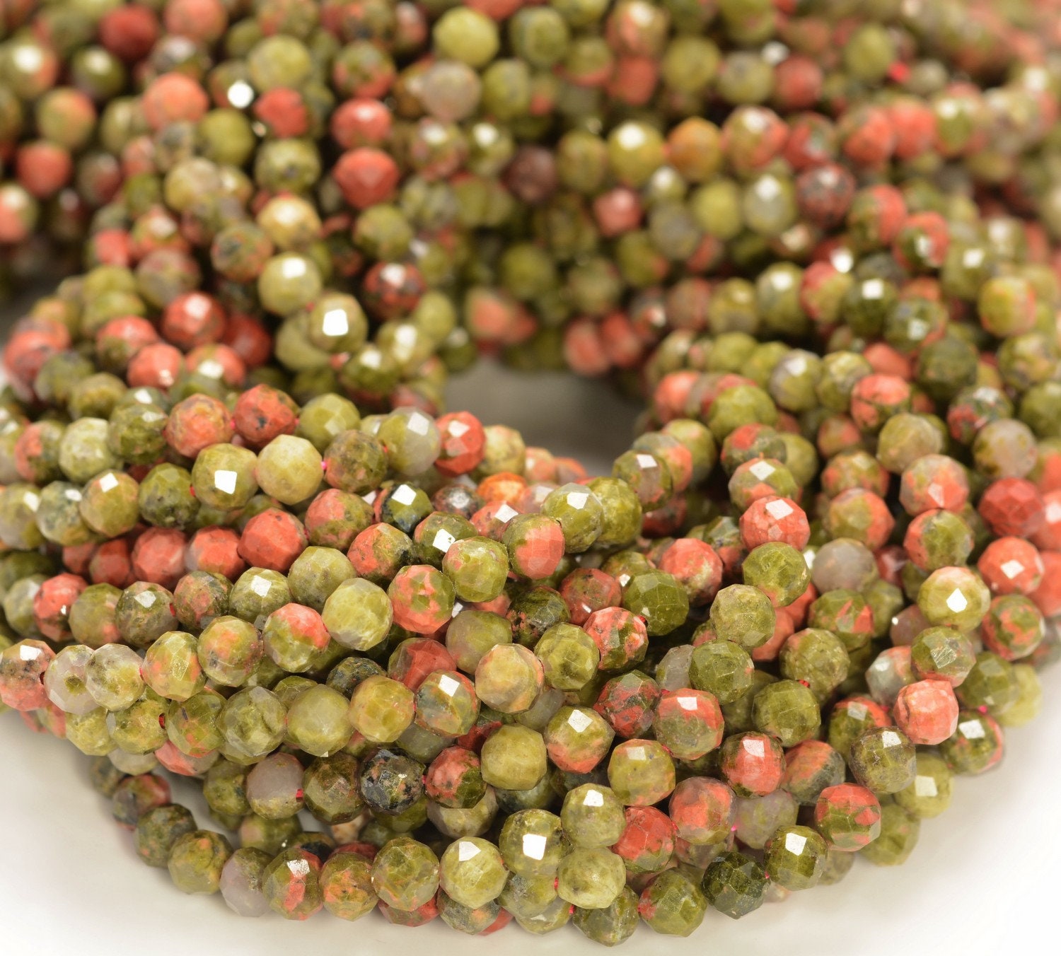 2.5mm Unakite Gemstone Red Green Micro Faceted Round Grade Aaa Beads 15.5inch Wholesale (80010218-a192)