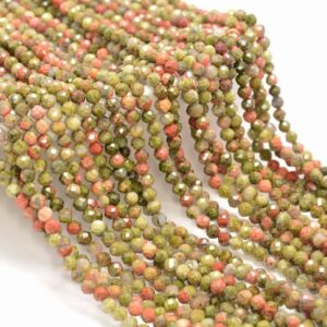 2.5MM Unakite Gemstone Red Green Micro Faceted Round Grade Aaa Beads 15.5inch BULK LOT 1,6,12,24 And 48 (80010218-A192)