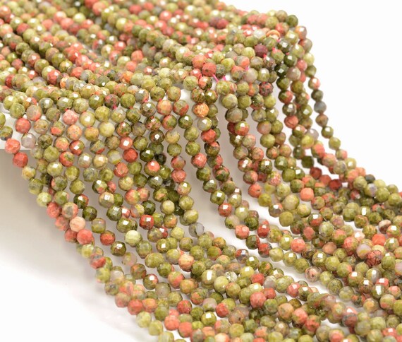 2.5mm Unakite Gemstone Red Green Micro Faceted Round Grade Aaa Beads 15.5inch Bulk Lot 1,6,12,24 And 48 (80010218-a192)
