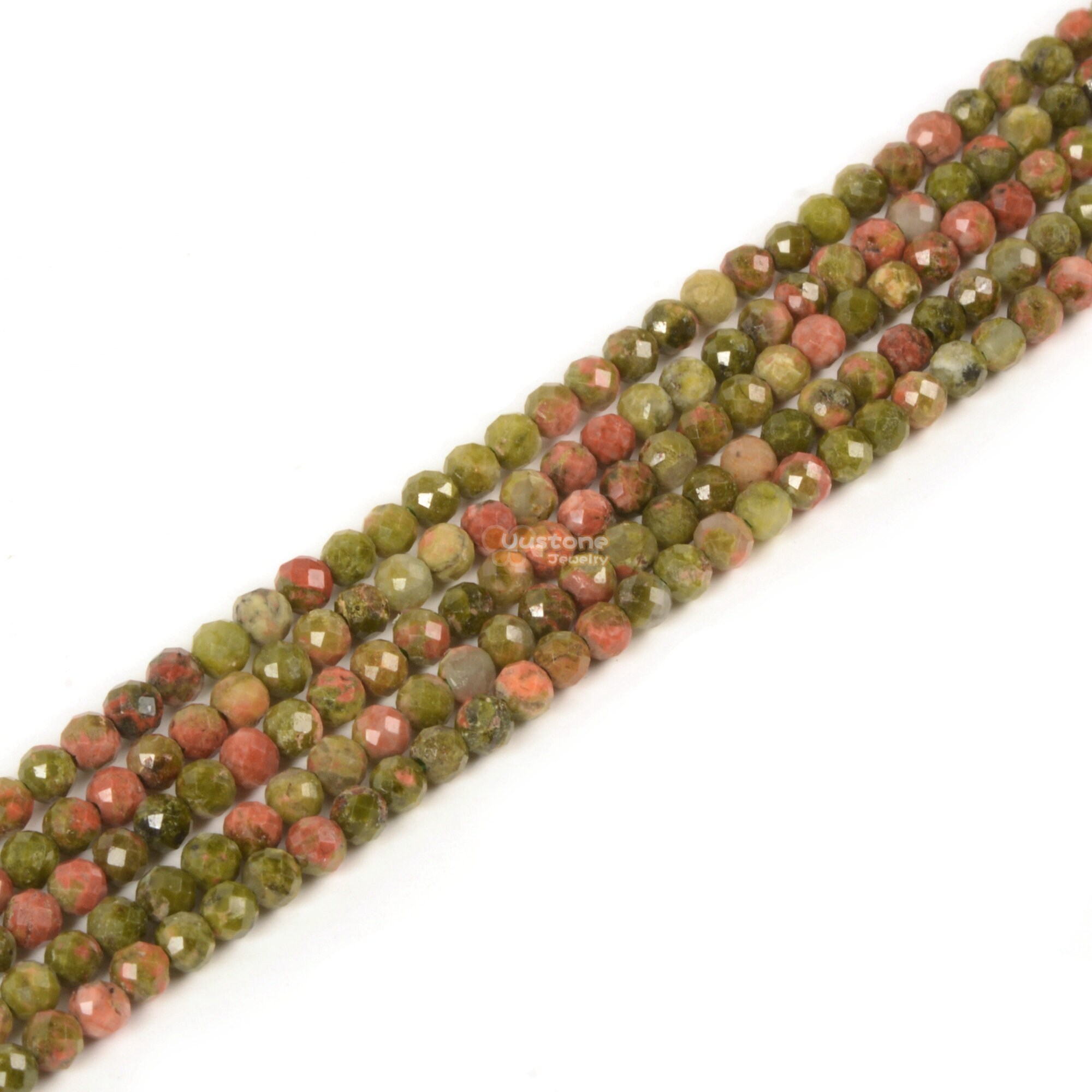 2mm To 3mm Unakite Faceted Round Loose Beads Strand 15.5-16" Diy Jewelry Making