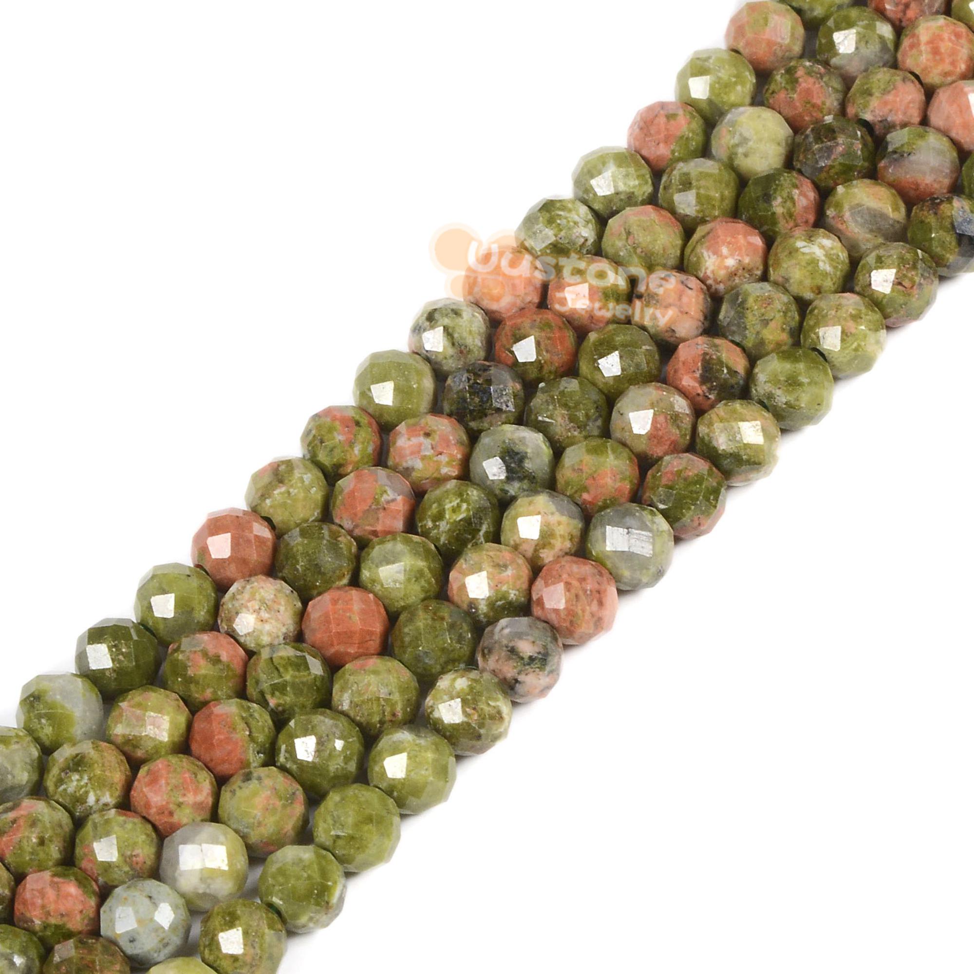 3.7mm To 4.7mm Unakite Faceted Round Sphere Loose Beads Diy Jewelry Making Strand 15.5-16"