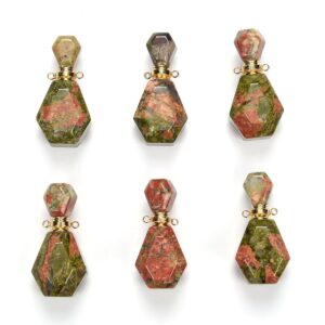 37x17x13mm Unakite Gemstone Natural Perfume Bottle Pendant Faceted, Essential Oil Bottle Beads 1 Bead (80017237-p71)